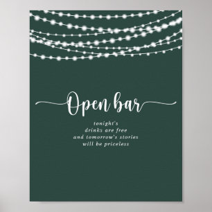Rustikale String lights Green Wedding Open Bar Poster