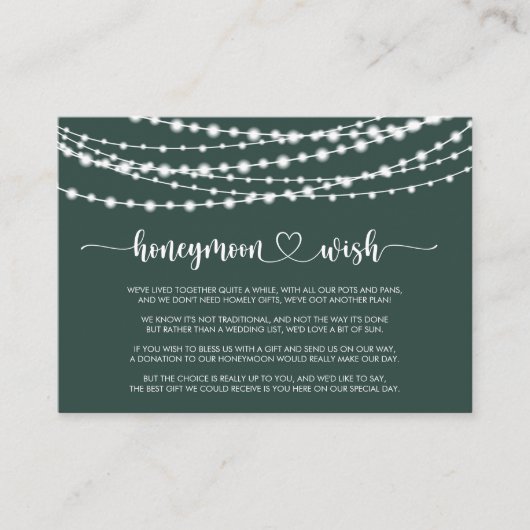 Rustikale String Lights Grüne Flitterwochen wünsch Begleitkarte (Vorderseite)