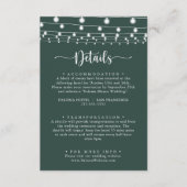 Rustikale String Lights Grüne Hochzeitdetails Begleitkarte (Vorderseite)