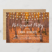 Rustikale String Lights Herbst Woods Retirement Einladung (Vorne/Hinten)