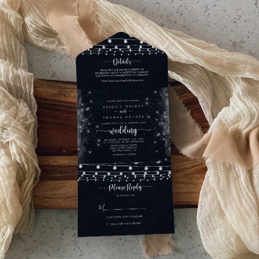 Rustikale String Lights Hochzeit All In One Einladung