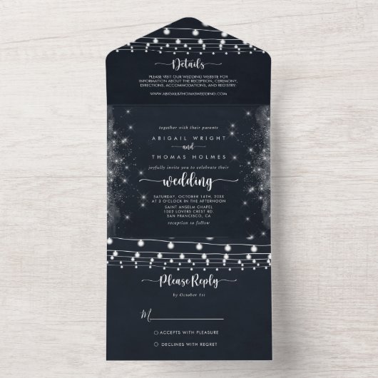 Rustikale String Lights Hochzeit All In One Einladung (Innen Boden)