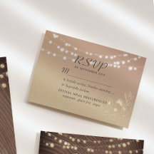 Rustikale String Lights Hochzeit RSVP Card mit Gol