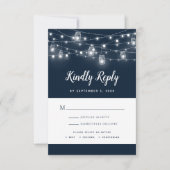 Rustikale String Lights Hochzeit RSVP Karte (Vorderseite)
