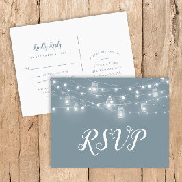 Rustikale String Lights Hochzeit RSVP Postcard Einladungspostkarte
