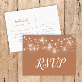 Rustikale String Lights Hochzeit RSVP Postcard Einladungspostkarte