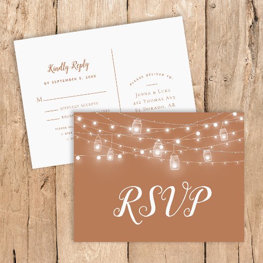 Rustikale String Lights Hochzeit RSVP Postcard Einladungspostkarte