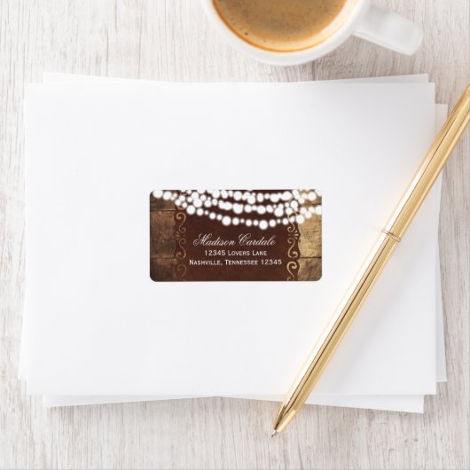 Rustikale String Lights Hochzeitadressen-Labels Adressaufkleber (Insitu)