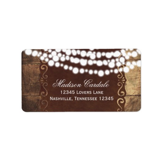 Rustikale String Lights Hochzeitadressen-Labels Adressaufkleber (Vorne)