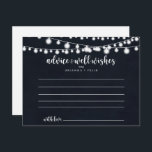 Rustikale String Lights Hochzeitberatungskarte Postkarte<br><div class="desc">Diese rustikale Saitenleuchter-Hochzeitsratenkarte ist ideal für eine moderne Hochzeit. Das Design zeichnet sich durch schöne handbemalte Saitenleuchten in dunkelblauem Hintergrund aus. Diese Karten sind ideal für Hochzeiten,  Brautparty,  Babydusche,  Graduiertenfest u.v.m. Personalisieren Sie die Karten mit den Namen der Braut und Bräutigam,  den Eltern,  die Sie werden oder Absolvent.</div>
