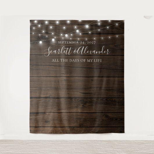 Rustikale String-Lights-Hochzeitskugel Wandteppich (Vorderseite)