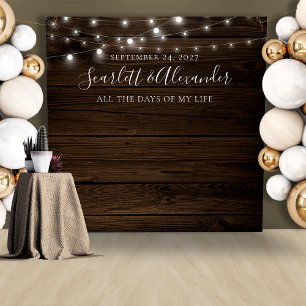 Rustikale String-Lights-Hochzeitskugel Wandteppich