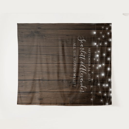 Rustikale String-Lights-Hochzeitskugel Wandteppich (Vorderseite (Horizontal))