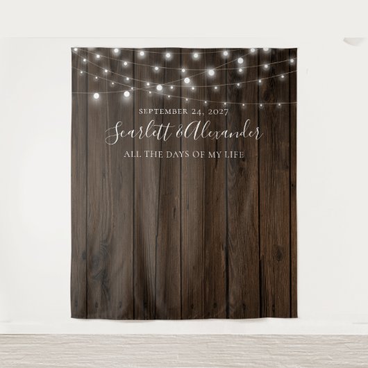 Rustikale String-Lights-Hochzeitskugel Wandteppich (Vorderseite)