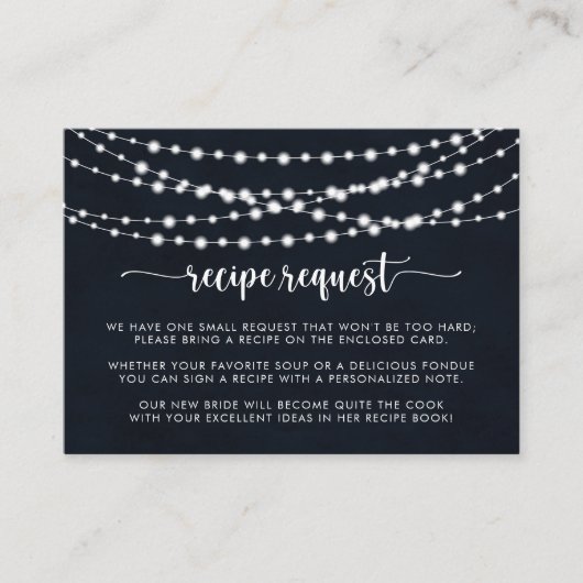 Rustikale String Lights Hochzeitsrezepte Begleitkarte (Vorderseite)