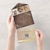 Rustikale String Lights Hochzeitsstift QR-Code All In One Einladung (Abreißen)