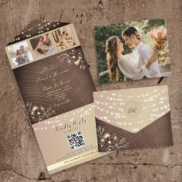 Rustikale String Lights Hochzeitsstift QR-Code All In One Einladung