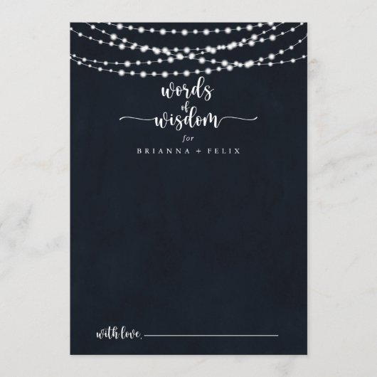 Rustikale String Lights Hochzeitwörter der Weishei Hinweiskarte (Vorderseite)