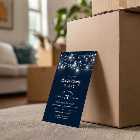 Rustikale String Lights Housewarming-Party Einladu Einladung
