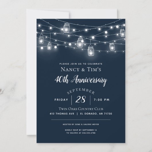 Rustikale String Lights Jubiläum-Party Einladung (Vorderseite)