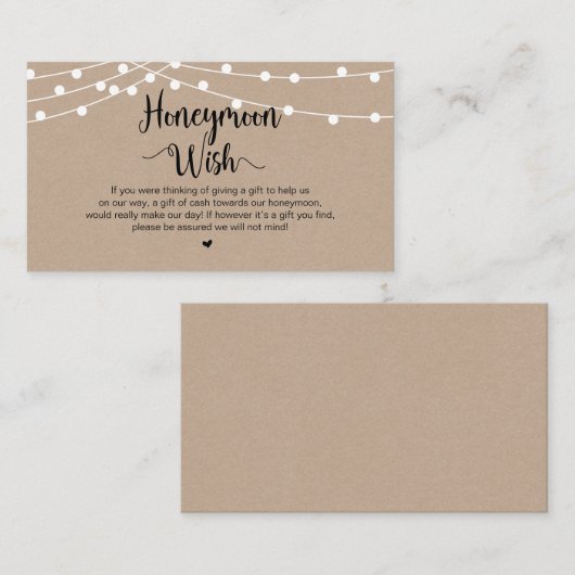 Rustikale String Lights, Kraft, Flitterwochen Begleitkarte (Vorne/Hinten)