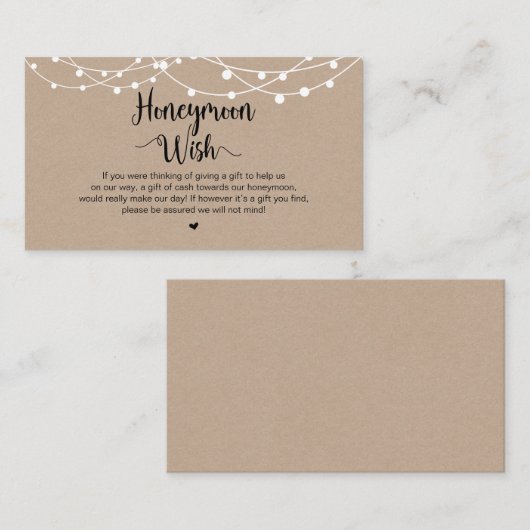 Rustikale String Lights, Kraft, Flitterwochen Begleitkarte (Vorne/Hinten)