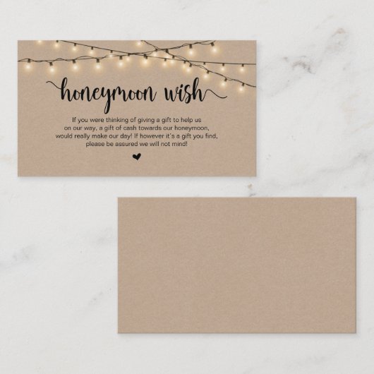 Rustikale String Lights, Kraft, Honeymoon Wish Begleitkarte (Vorne/Hinten)