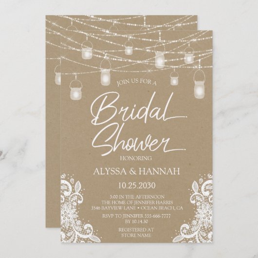 Rustikale String Lights LGBTQ Brautparty Einladung (Vorne/Hinten)