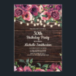 Rustikale String Lights Lila floral 30. Geburtstag Einladung<br><div class="desc">30. Geburtstagsfeier Party Einladung mit einem rustikalen dunkelbraunen Holzfußboden und bunten Saitenleuchten mit rosa und lila Aquarellblumen. Kontaktieren Sie uns für Hilfe bei der Anpassung oder der Anpassung von Produkten.</div>