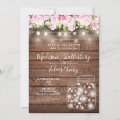 Rustikale String Lights Mason Jar Floral Wedding Einladung (Vorderseite)
