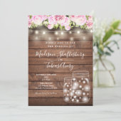 Rustikale String Lights Mason Jar Floral Wedding Einladung (Stehend Vorderseite)