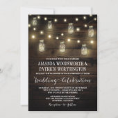 Rustikale String Lights Mason Jar Hochzeitseinladu Einladung (Vorderseite)