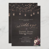 Rustikale String Lights Mason Jar Rose Hochzeit Einladung (Vorne/Hinten)