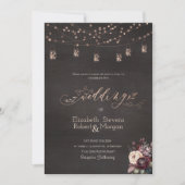 Rustikale String Lights Mason Jar Rose Hochzeit Einladung (Vorderseite)