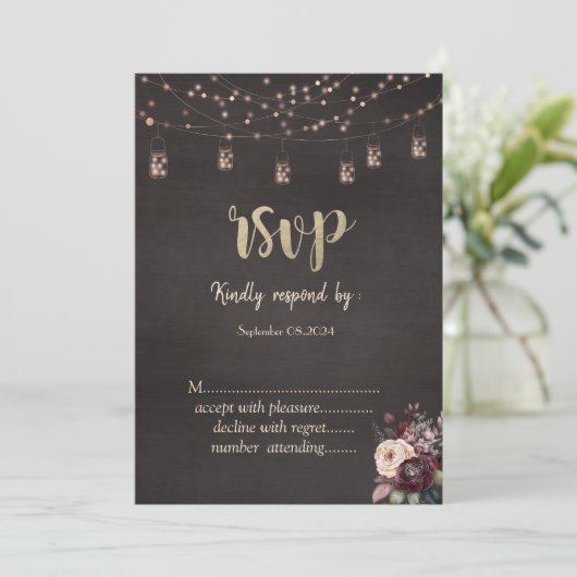 Rustikale String Lights Mason Jar Rose UAWG Einladung (Stehend Vorderseite)