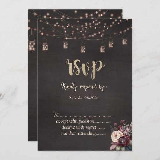 Rustikale String Lights Mason Jar Rose UAWG Einladung (Vorne/Hinten)