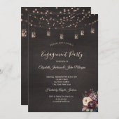 Rustikale String Lights Mason Jar Rose Verlobung Einladung (Vorne/Hinten)