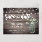 Rustikale String Lights Mason Jar Save the Date Ankündigungspostkarte (Vorderseite)