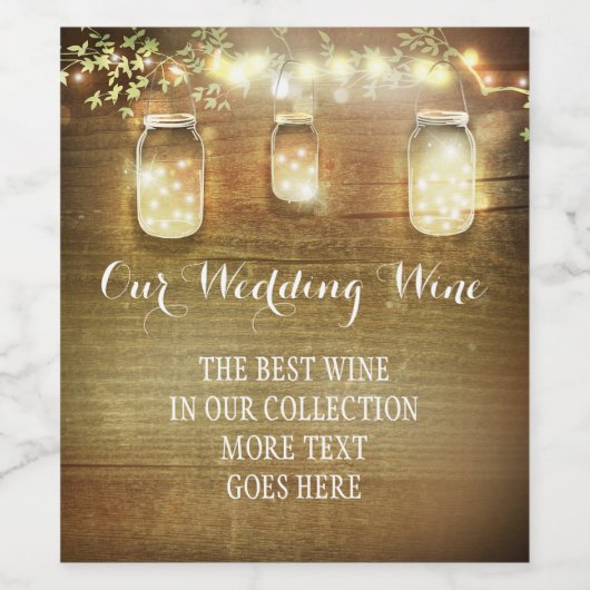 Rustikale String Lights Mason Jars Barn Wood Weinetikett (Einzelnes Label)