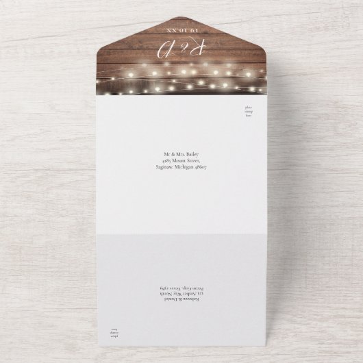 Rustikale String Lights Mason Jars Floral Wedding All In One Einladung (Außenbereich)