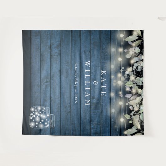 Rustikale String Lights Mason Jars Foto Hintergrun Wandteppich (Vorderseite (Horizontal))