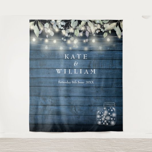 Rustikale String Lights Mason Jars Foto Hintergrun Wandteppich (Vorderseite)