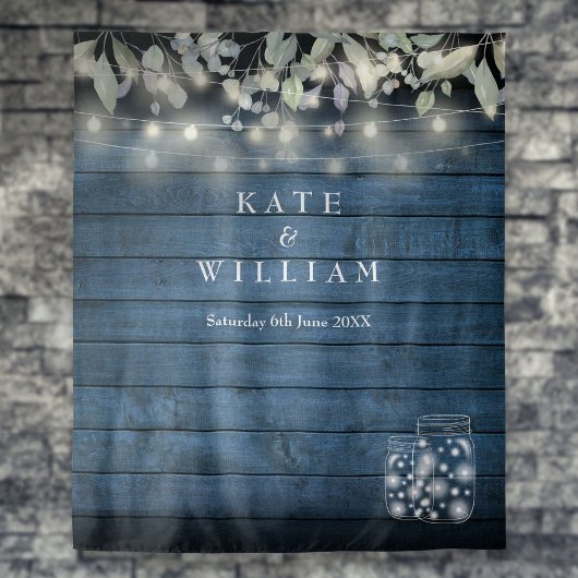 Rustikale String Lights Mason Jars Foto Hintergrun Wandteppich