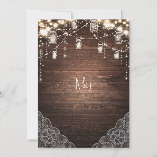 Rustikale String Lights Mason Jars Lace Country Gl Einladung (Rückseite)