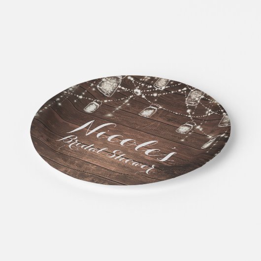 Rustikale String Lights Mason Jars Lace Country Gl Pappteller (Schrägansicht)