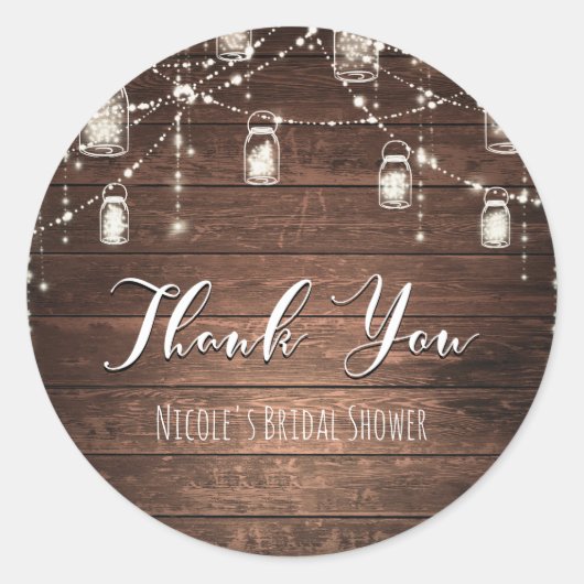 Rustikale String Lights Mason Jars Lace Country Gl Runder Aufkleber (Vorderseite)