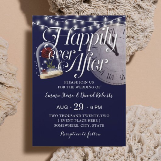 Rustikale String Lights Navy Blue Fairytale Weddin Einladung