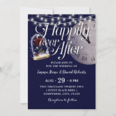 Rustikale String Lights Navy Blue Fairytale Weddin Einladung (Vorderseite)