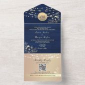 Rustikale String Lights Navy Blue Wedding All In One Einladung (Innen Boden)