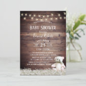 Rustikale String Lights Niedlich Bear Baby Dusche Einladung (Stehend Vorderseite)